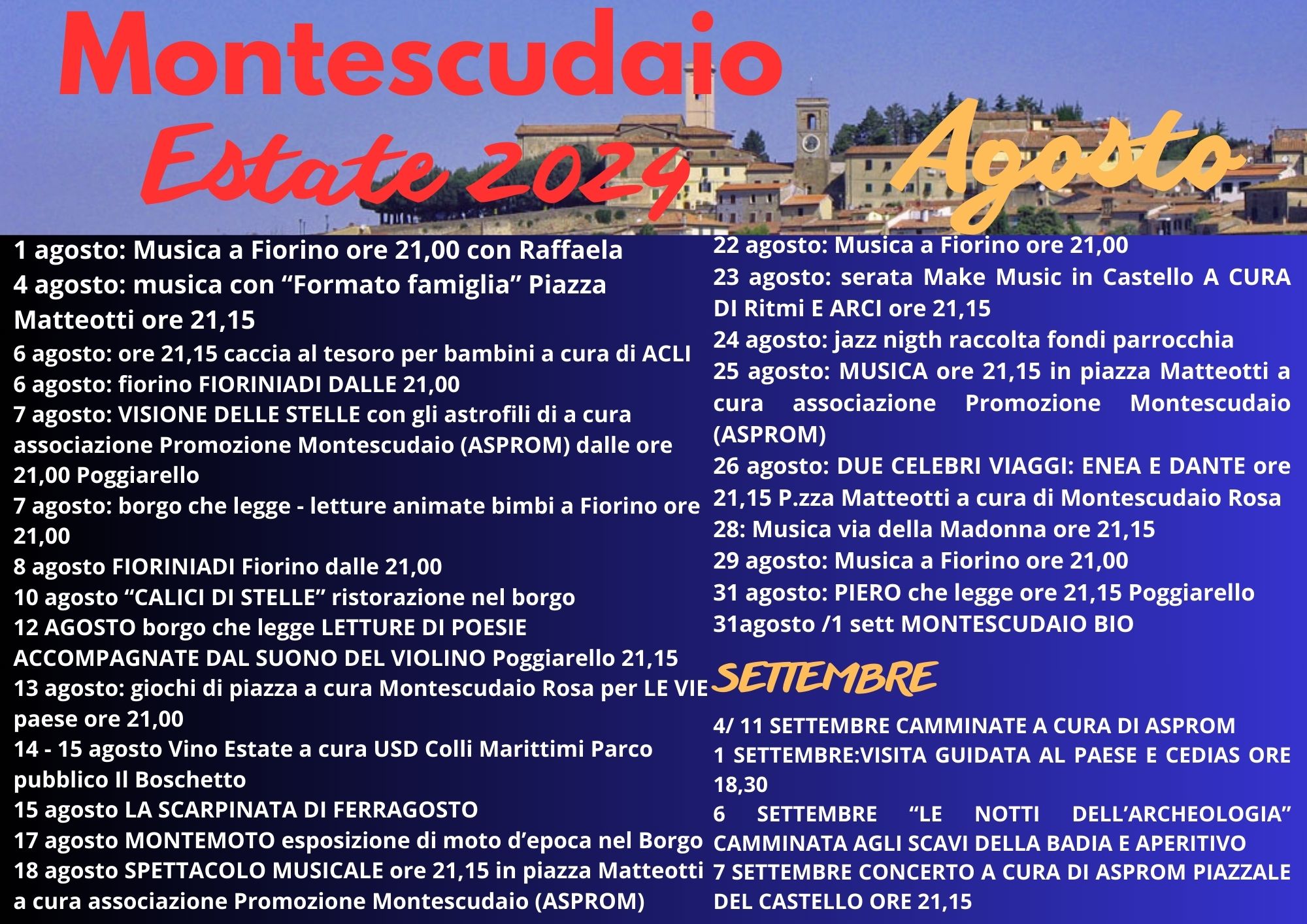 CALENDARIO EVENTI AGOSTO/SETTEMBRE